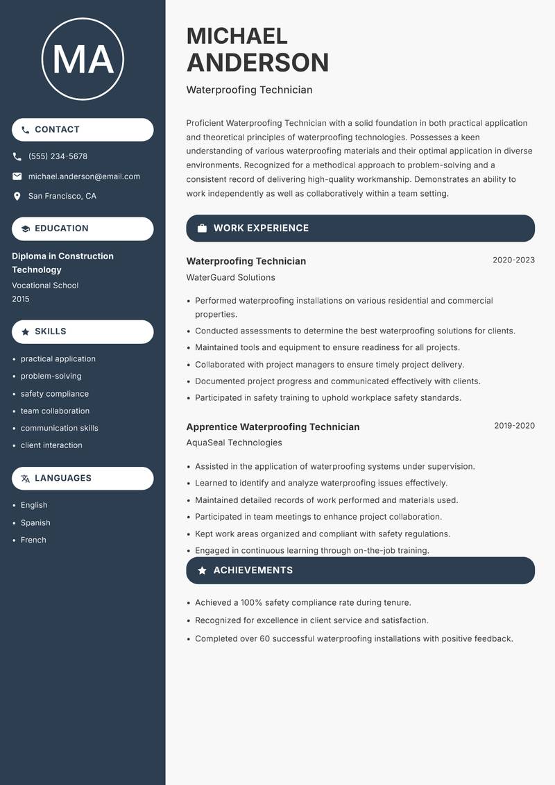 Waterproofing Technician resume template — Compact