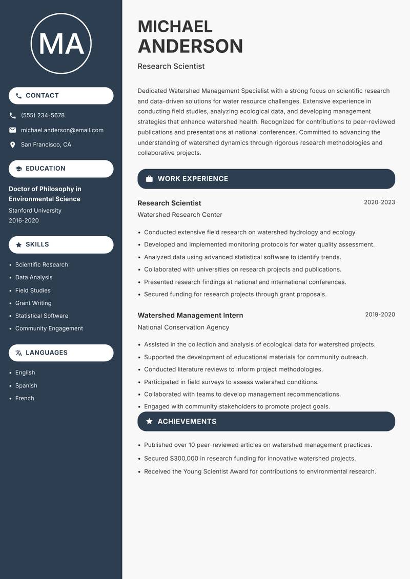 Watershed Management Specialist resume template — Compact