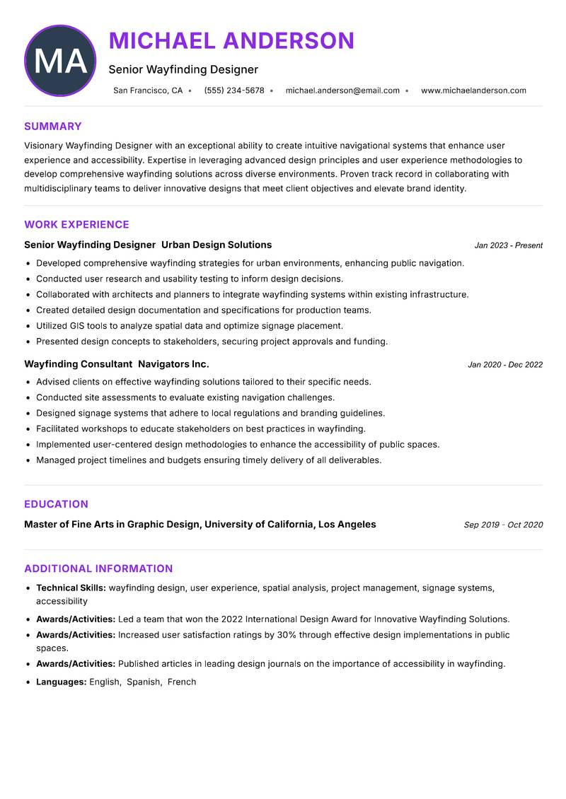 Wayfinding Designer resume example — ATS-friendly template