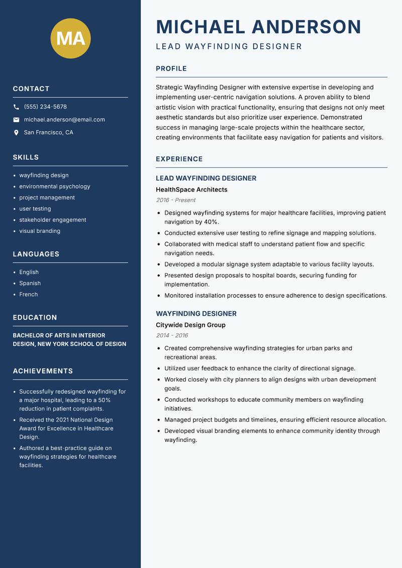 Wayfinding Designer resume template — Classic Clean