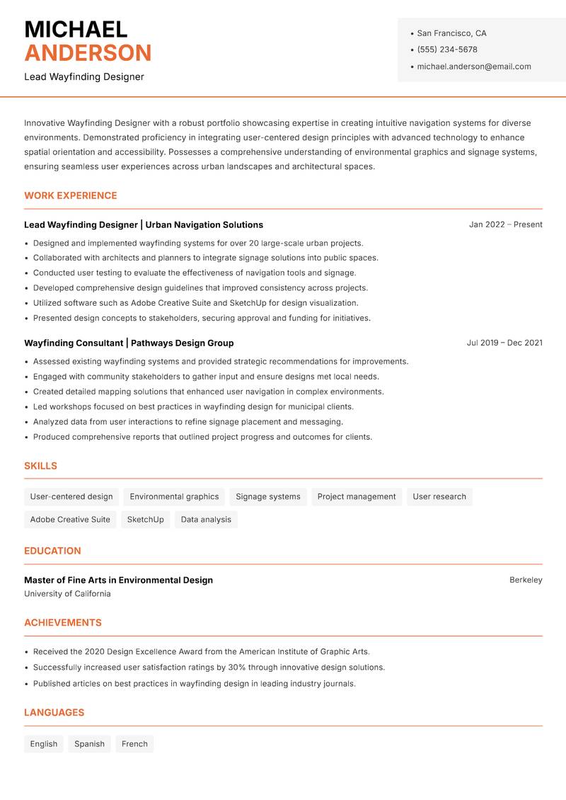 Wayfinding Designer resume template — Modern Professional