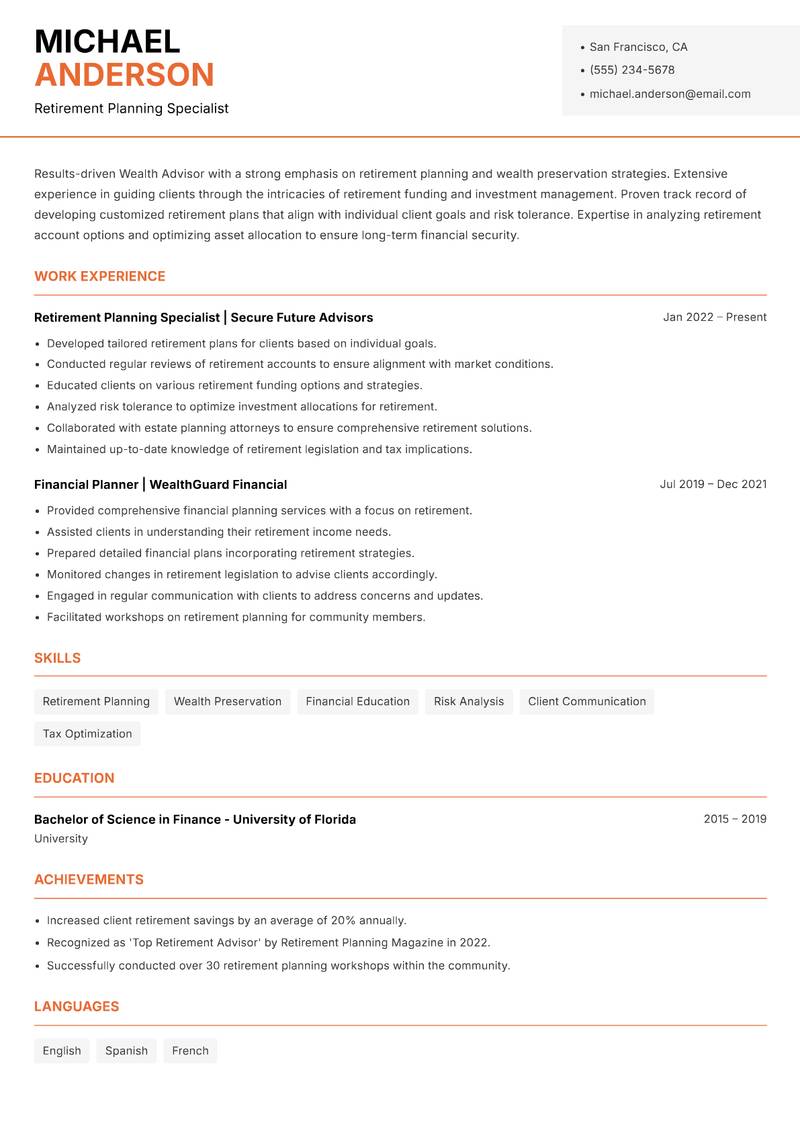 Wealth Advisor resume template — Modern Professional