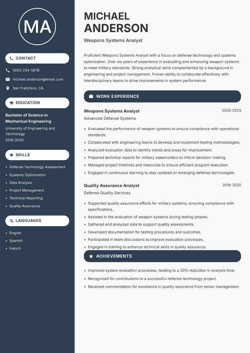 Weapons Systems Analyst resume template — Compact