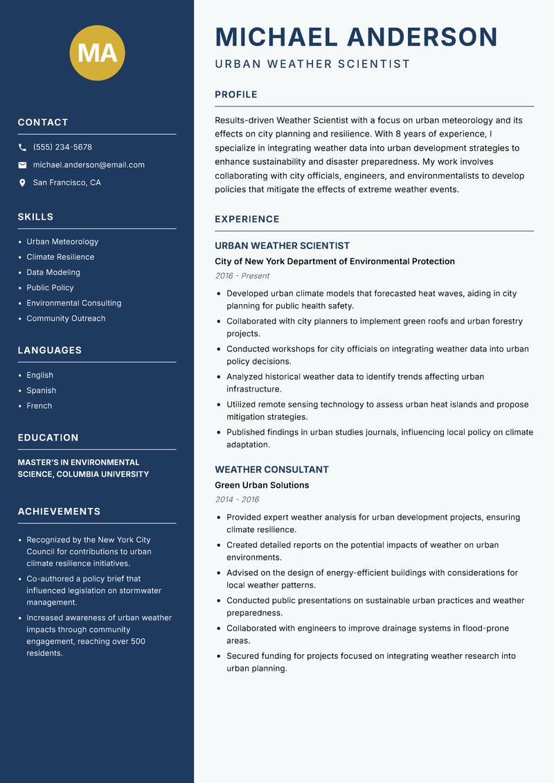 Weather Scientist resume template — Classic Clean