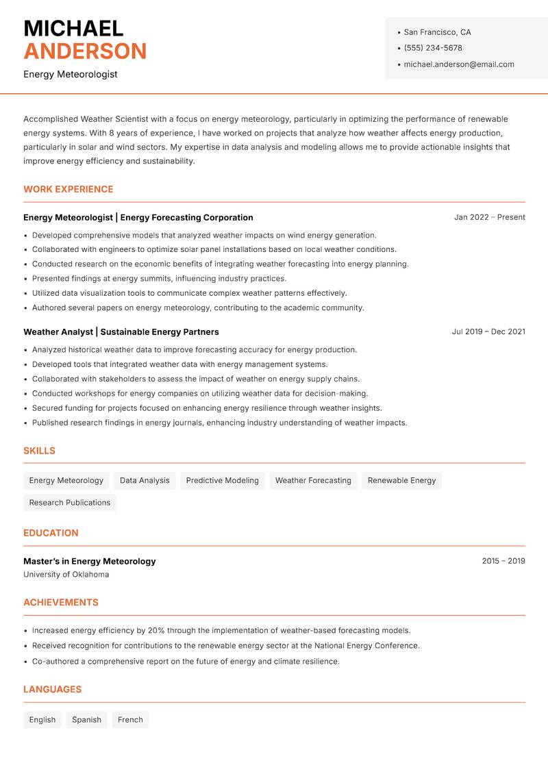 Weather Scientist resume template — Modern Professional