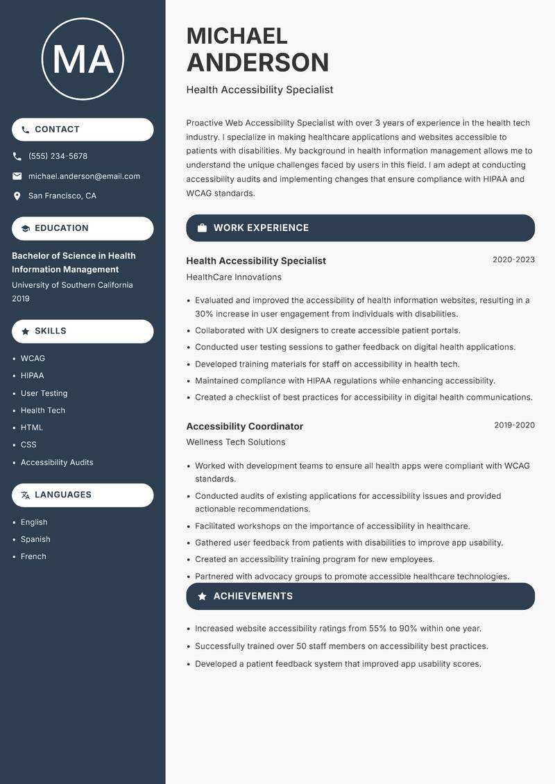 Web Accessibility Specialist resume template — Compact