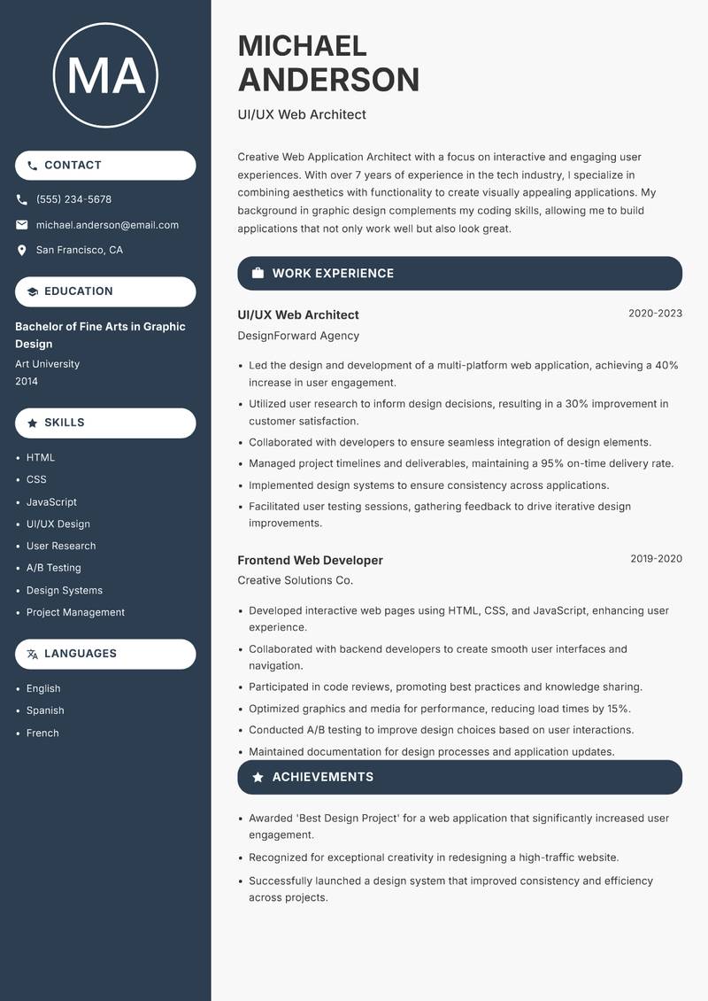 Web Application Architect resume template — Compact