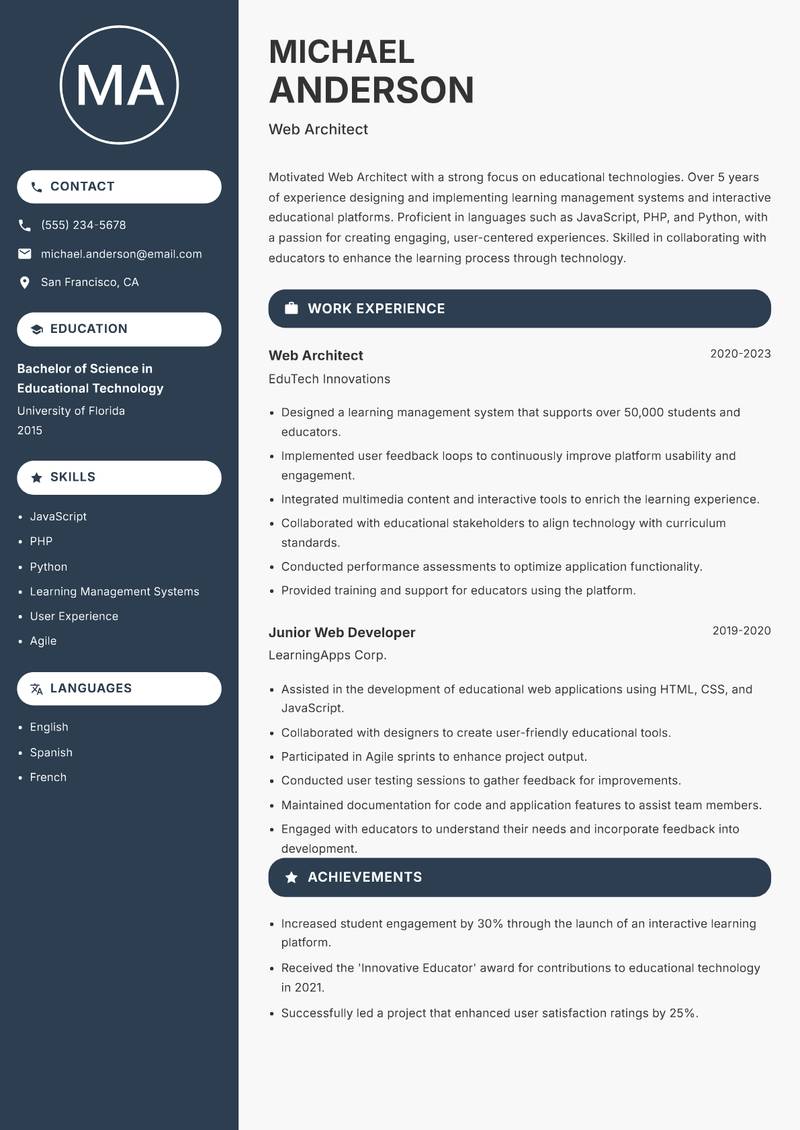 Web Architect resume template — Compact