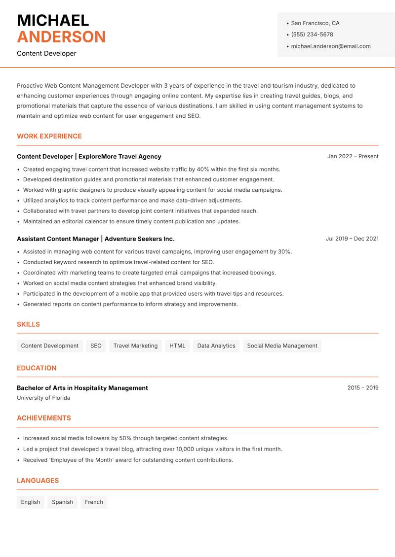 Web Content Management Developer resume template — Modern Professional