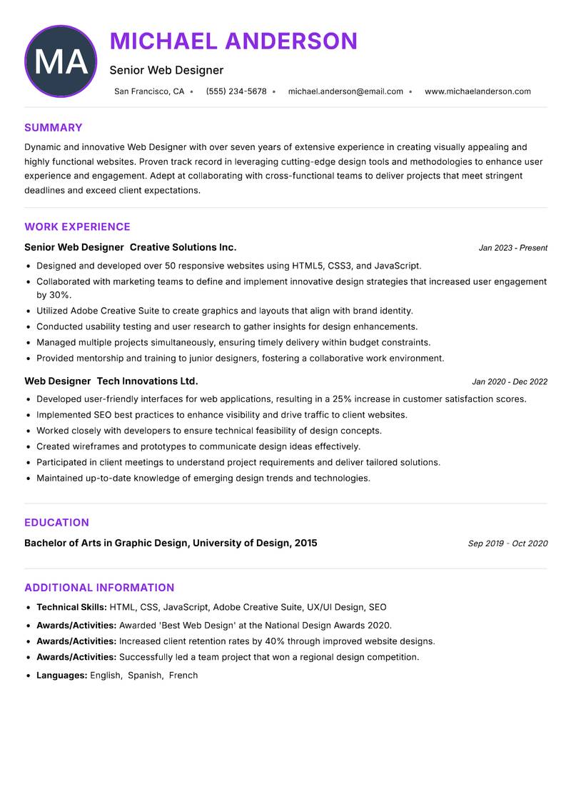 Web Designer resume example — ATS-friendly template