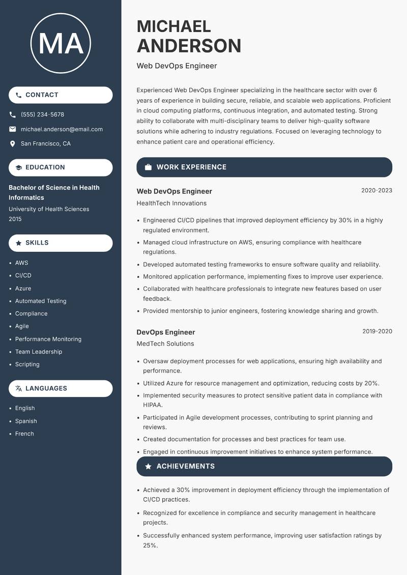 Web DevOps Engineer resume template — Compact