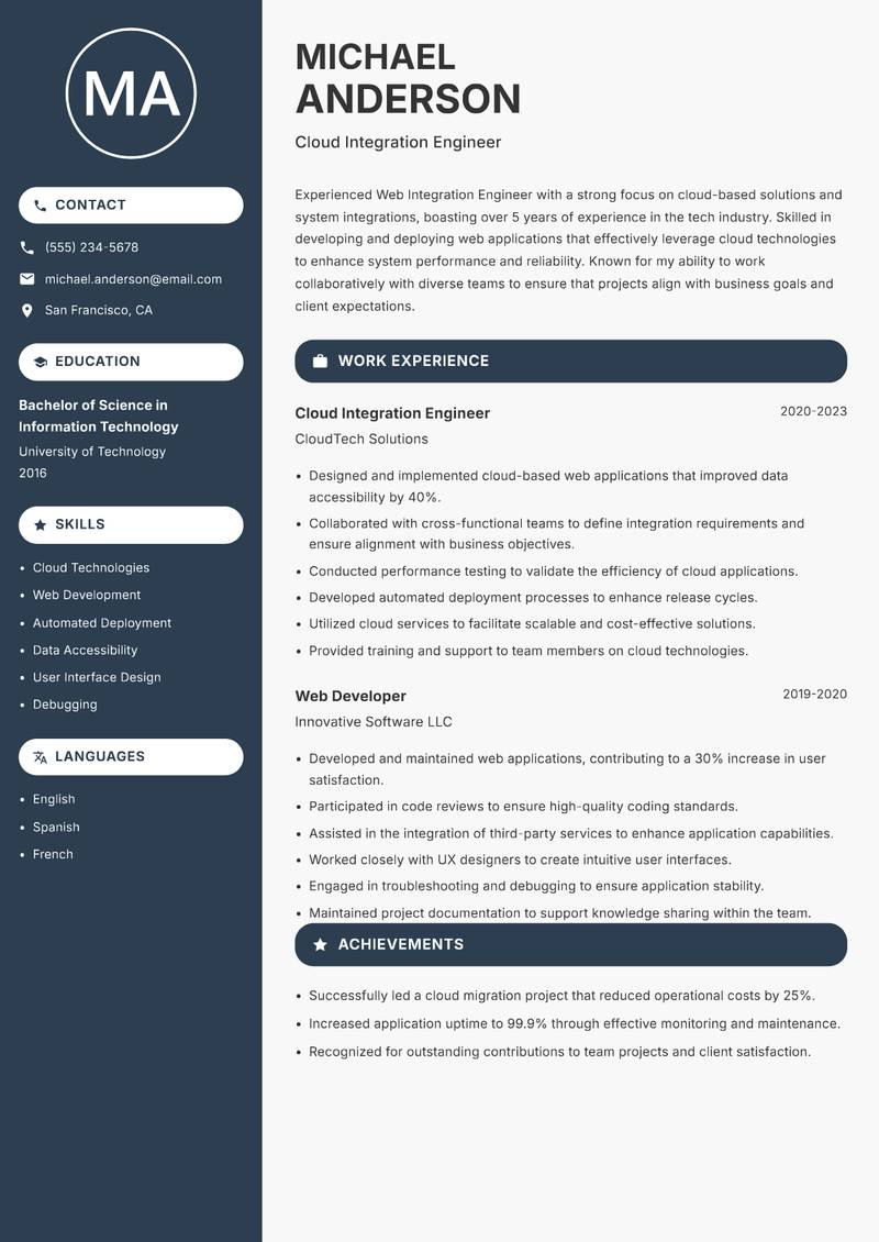 Web Integration Engineer resume template — Compact