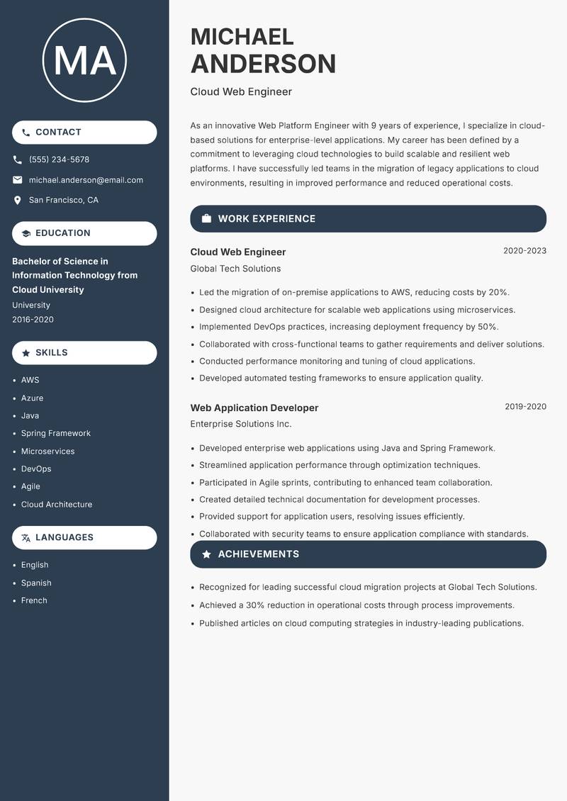 Web Platform Engineer resume template — Compact