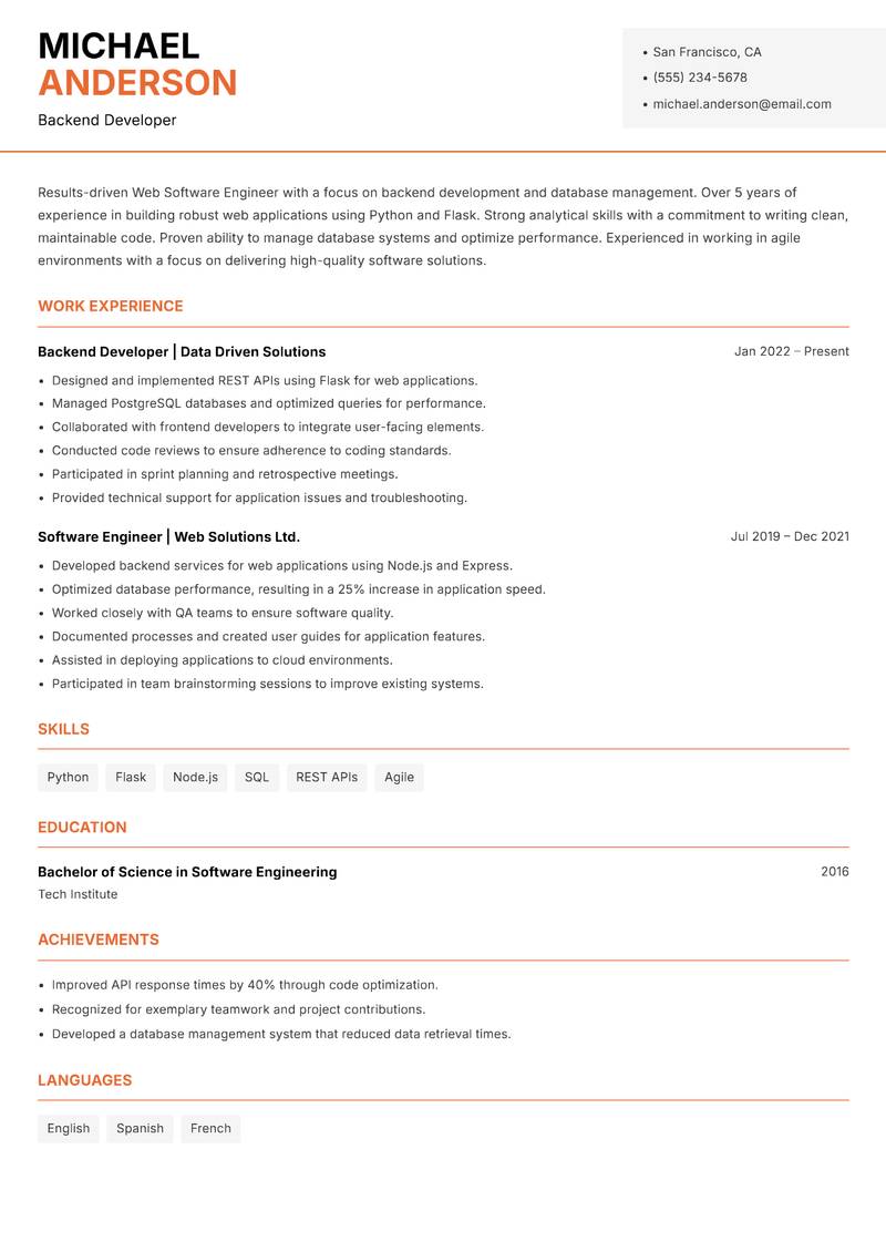 Web Software Engineer resume template — Modern Professional