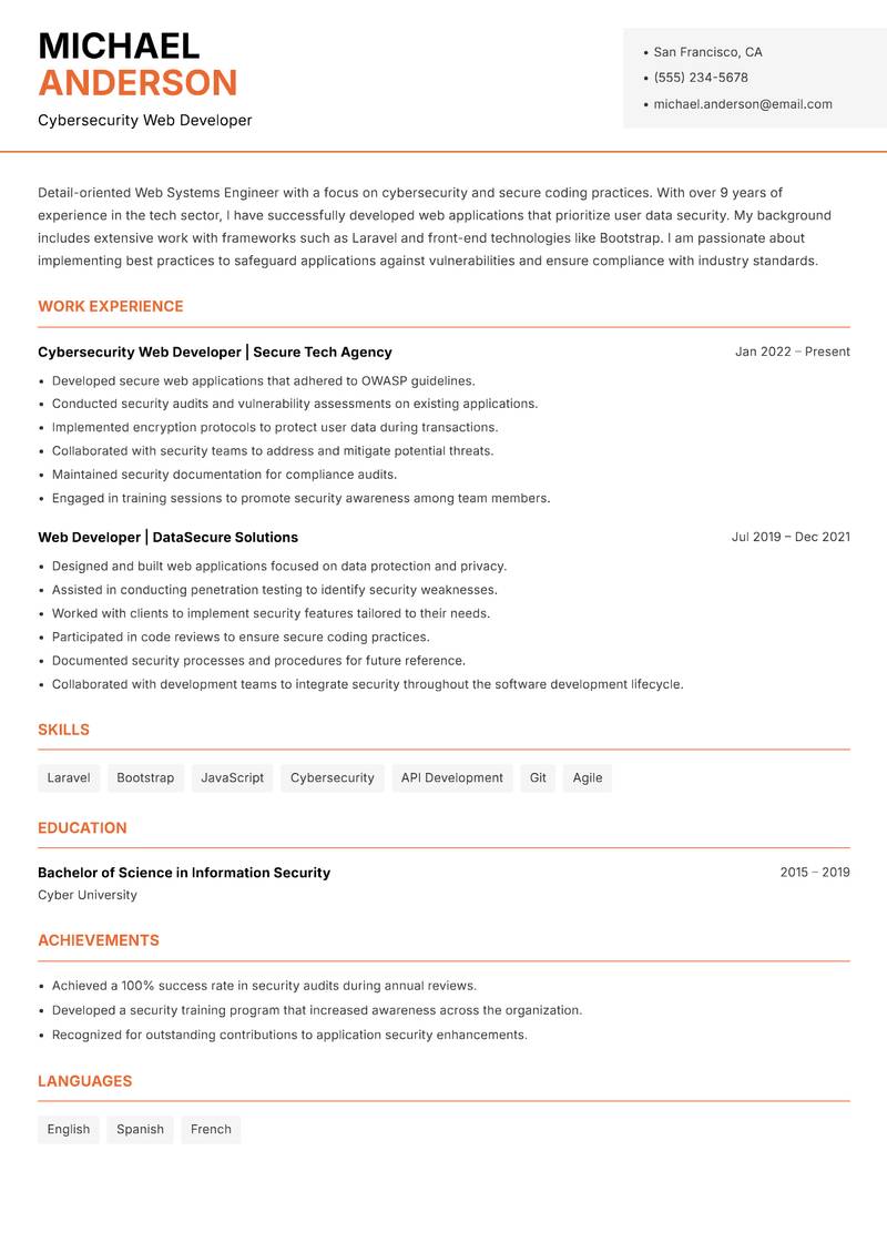 Web Systems Engineer resume template — Modern Professional