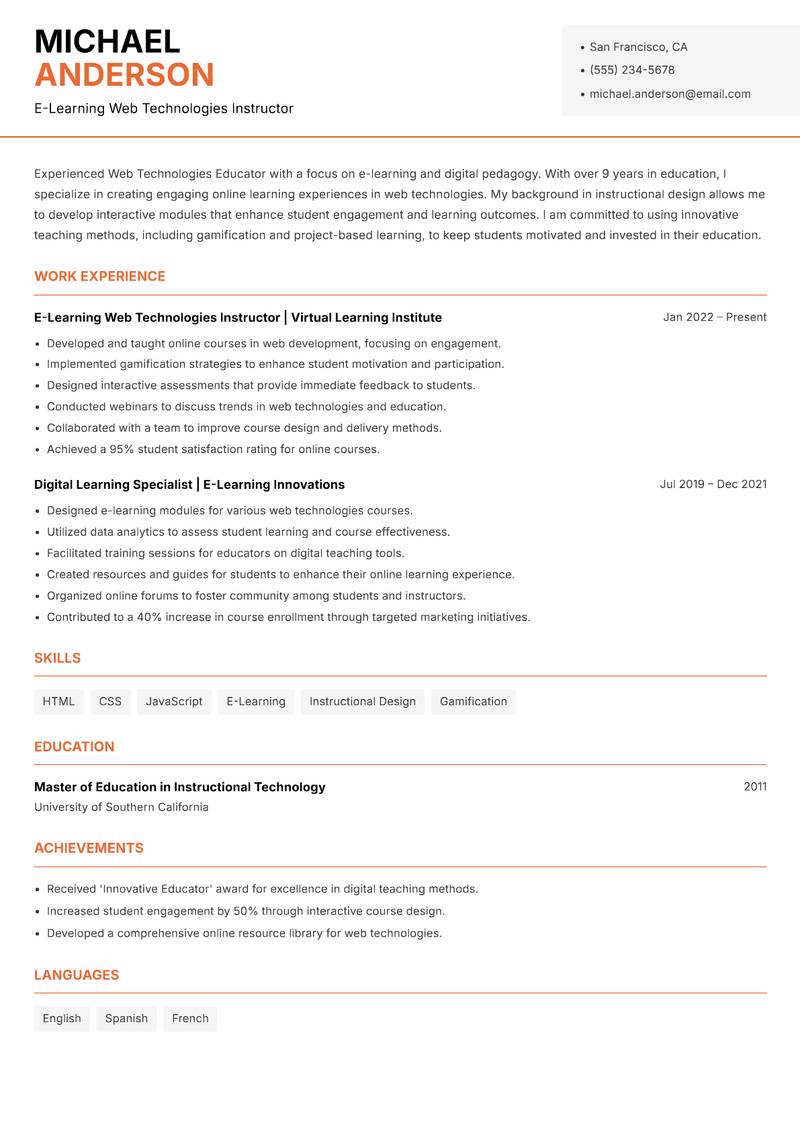 Web Technologies Educator resume template — Modern Professional