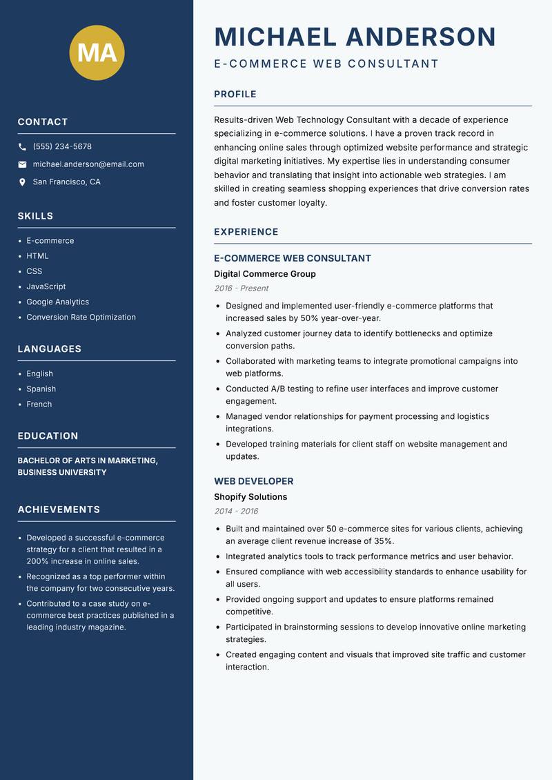 Web Technology Consultant resume template — Classic Clean