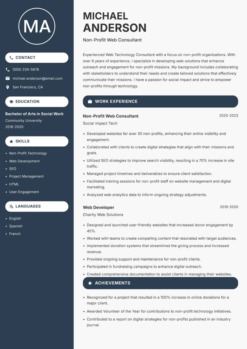 Web Technology Consultant resume template — Compact