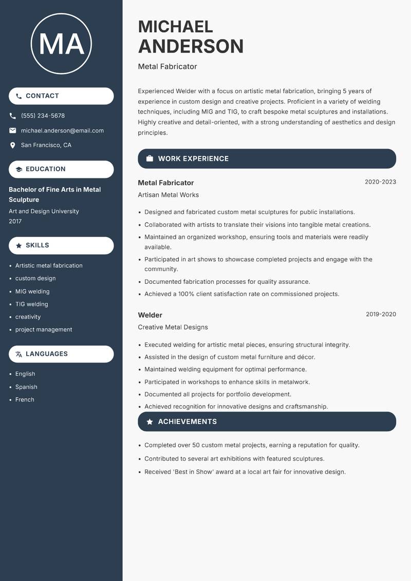 Welder resume template — Compact