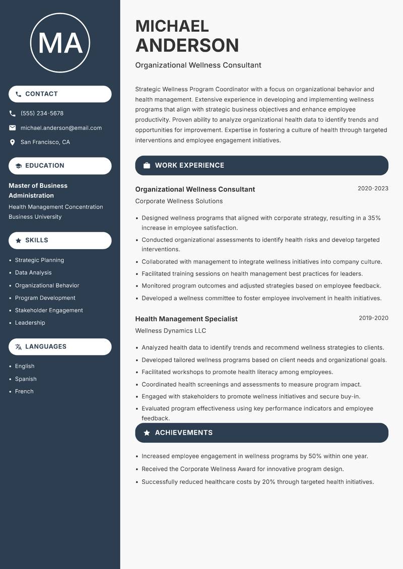 Wellness Program Coordinator resume template — Compact