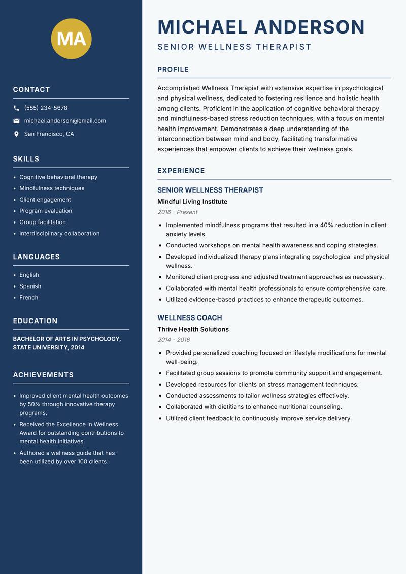 Wellness Therapist resume template — Classic Clean