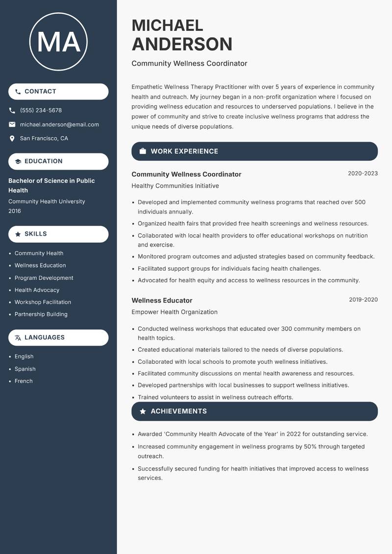 Wellness Therapy Practitioner resume template — Compact