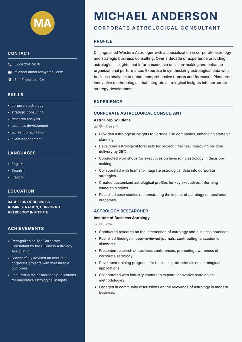Western Astrologer resume template — Classic Clean