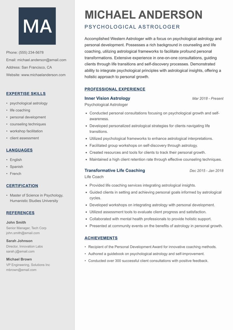 Western Astrologer resume template — Creative Minimal