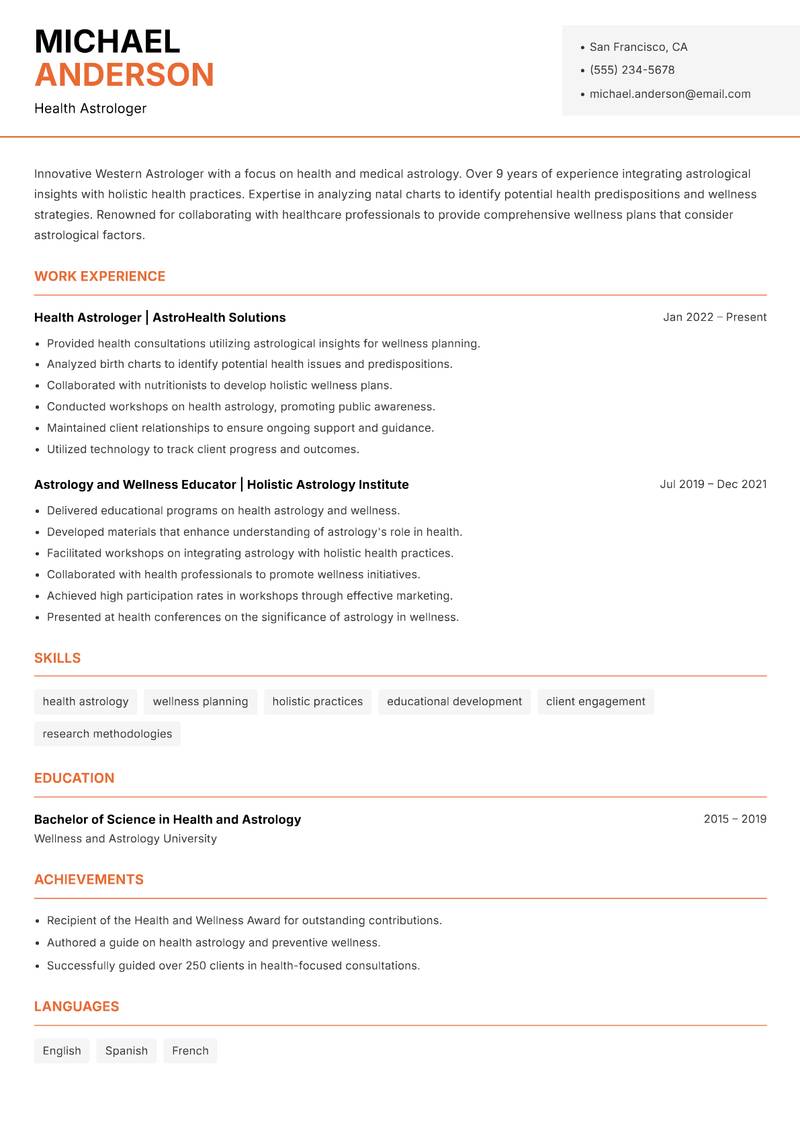 Western Astrologer resume template — Modern Professional