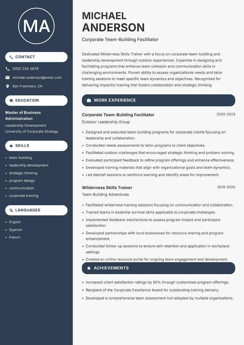 Wilderness Skills Trainer resume template — Compact