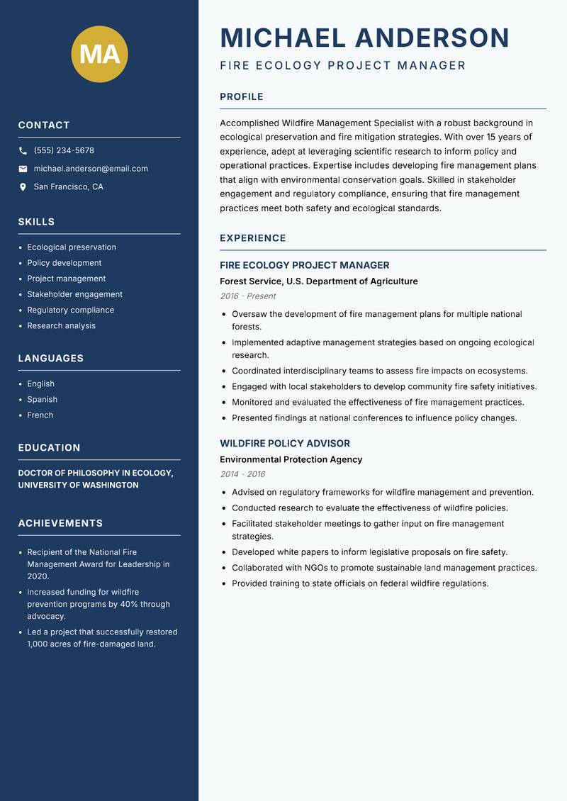 Wildfire Management Specialist resume template — Classic Clean