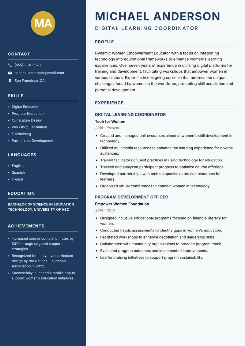 Women Empowerment Educator resume template — Classic Clean