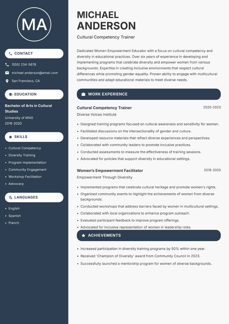 Women Empowerment Educator resume template — Compact