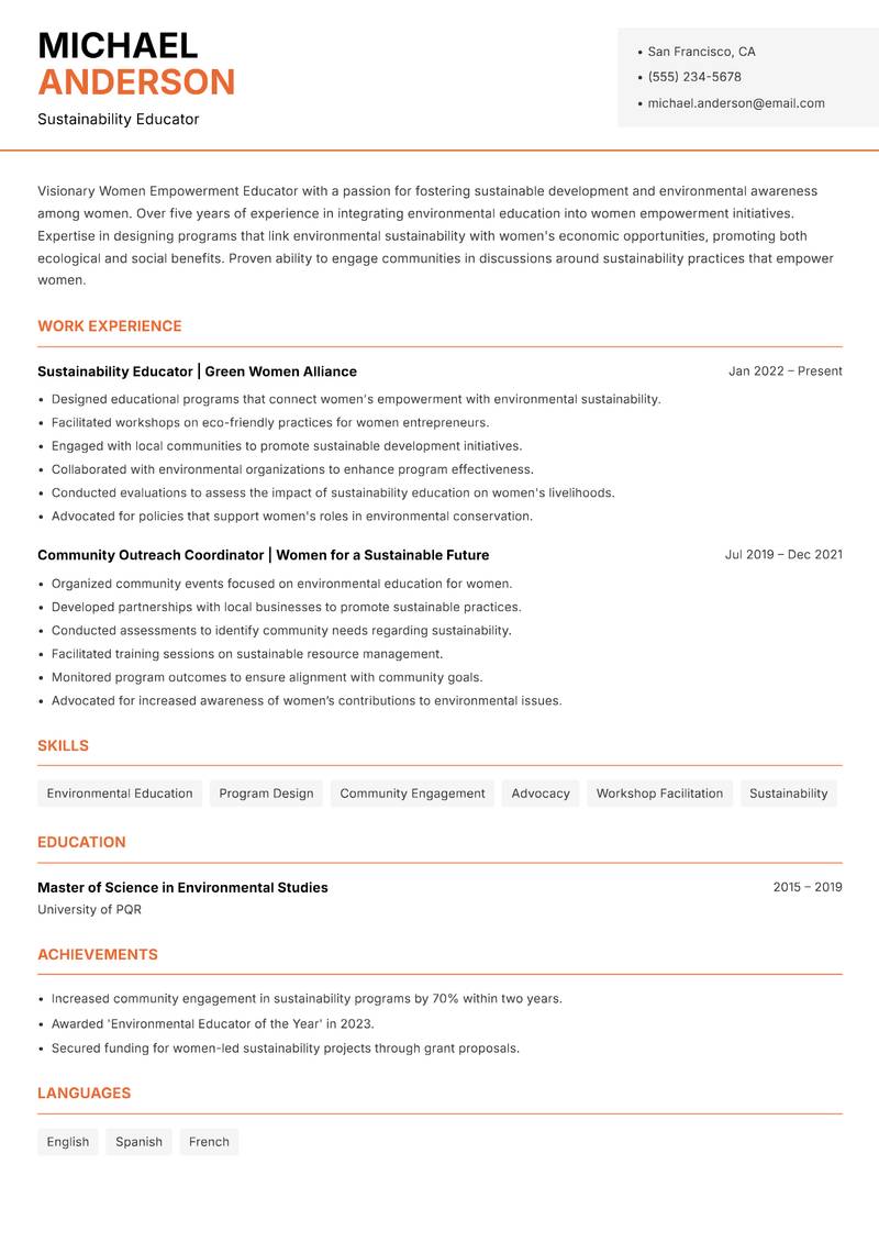 Women Empowerment Educator resume template — Modern Professional