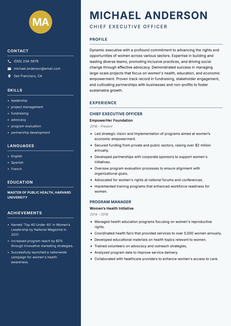 Women Empowerment Executive resume template — Classic Clean