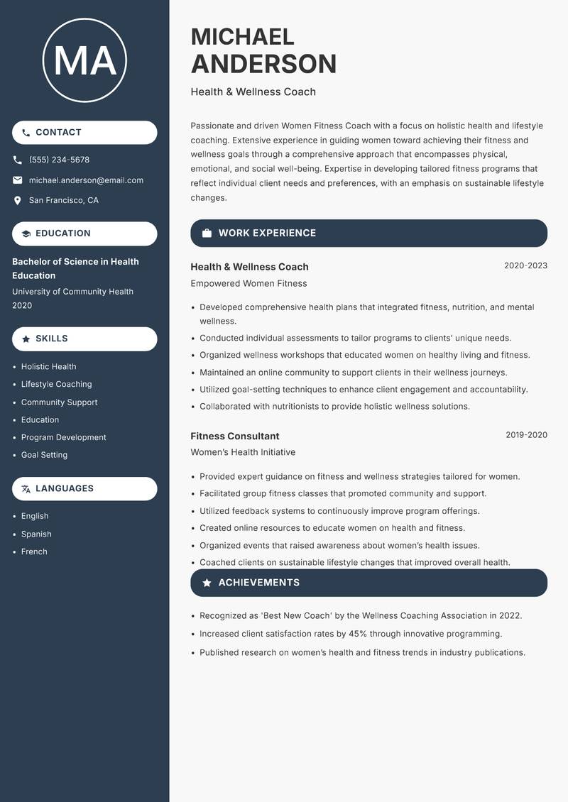 Women Fitness Coach resume template — Compact