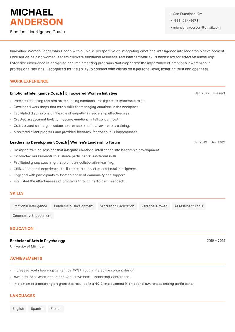Women Leadership Coach resume template — Modern Professional