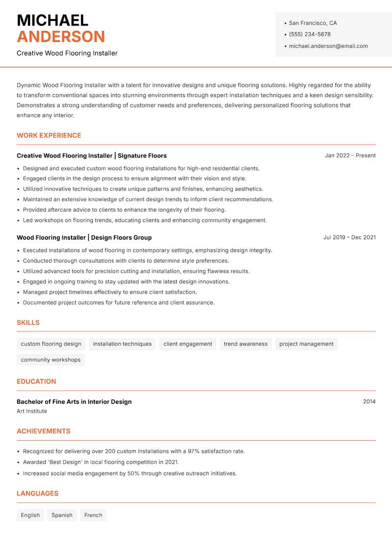 Wood Flooring Installer resume template — Modern Professional