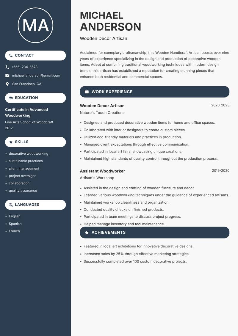 Wooden Handicraft Artisan resume template — Compact