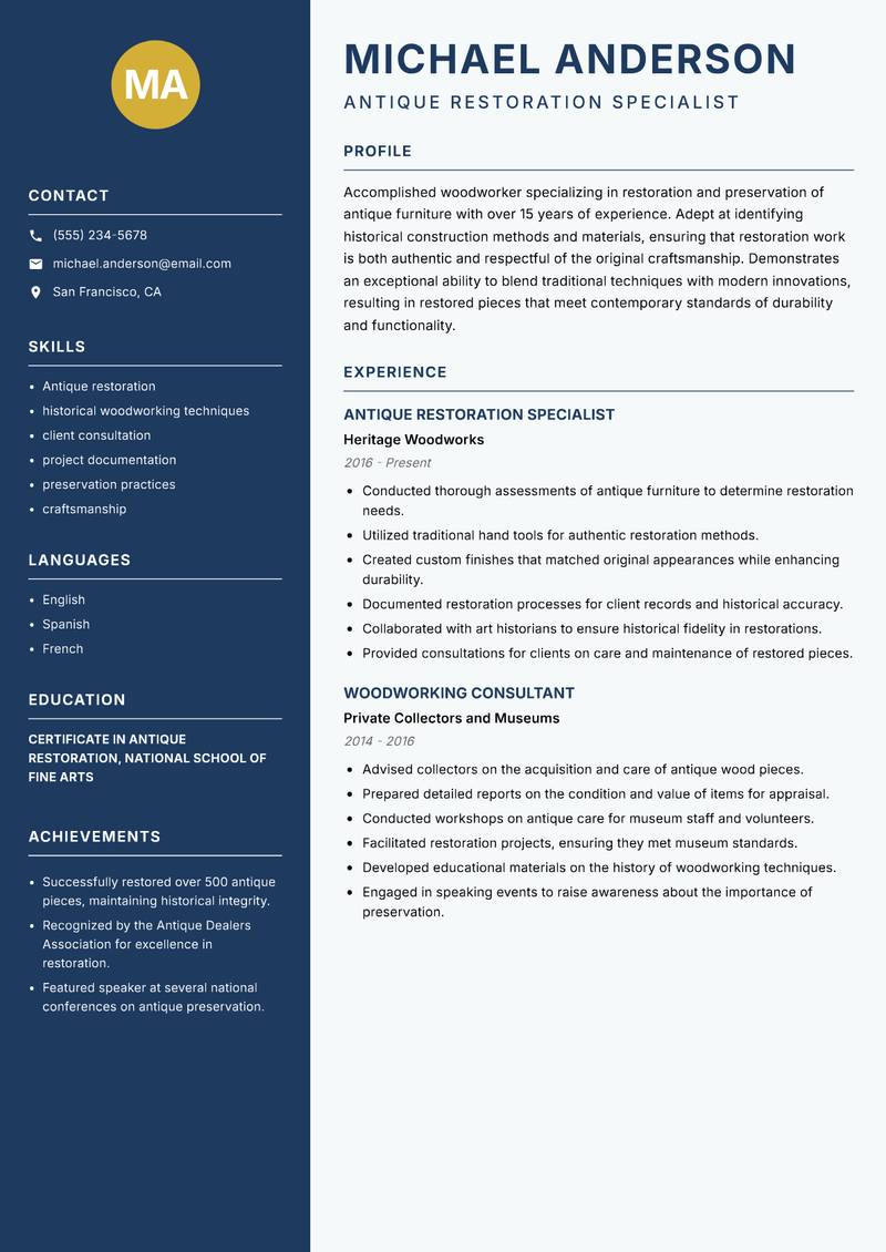 Woodworker resume template — Classic Clean