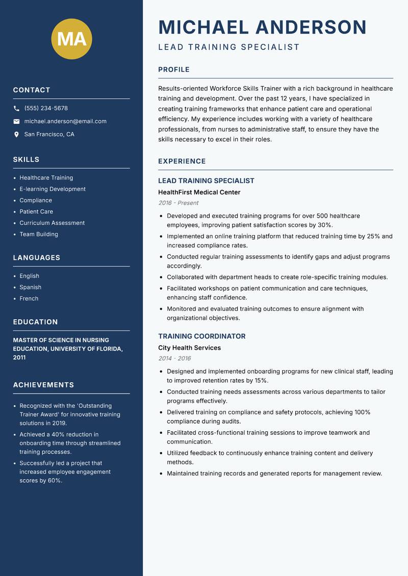 Workforce Skills Trainer resume template — Classic Clean