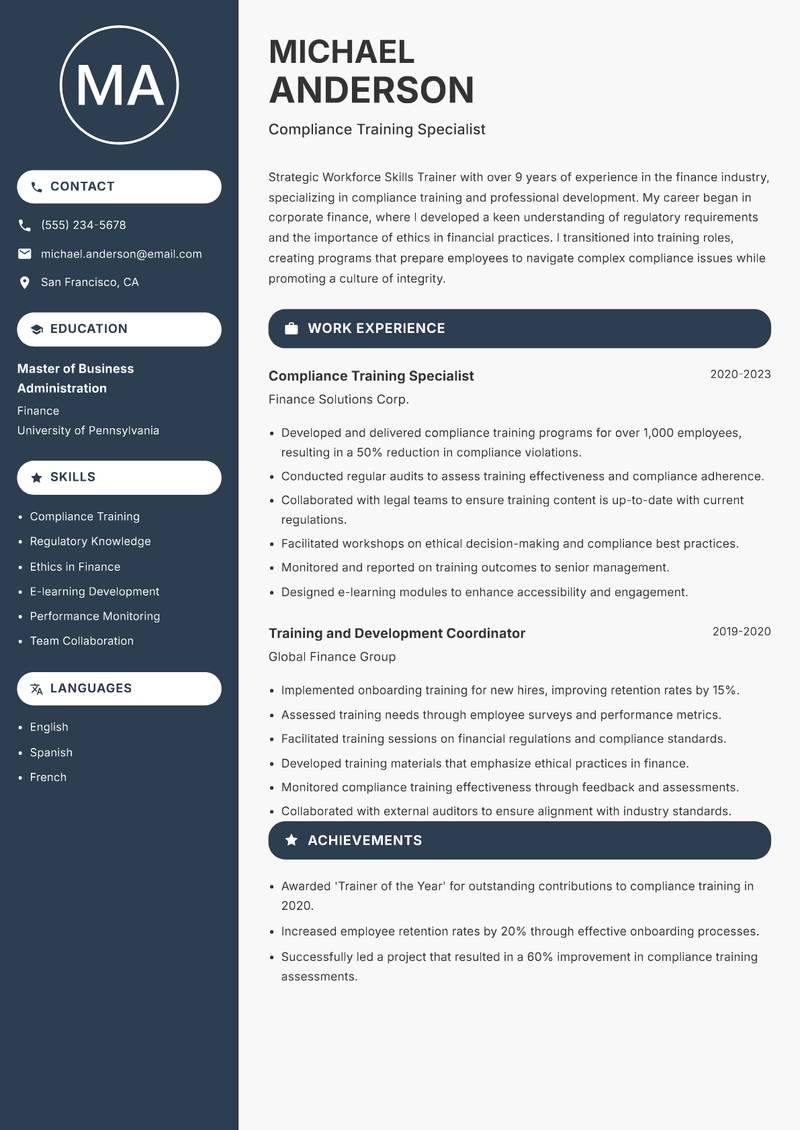 Workforce Skills Trainer resume template — Compact