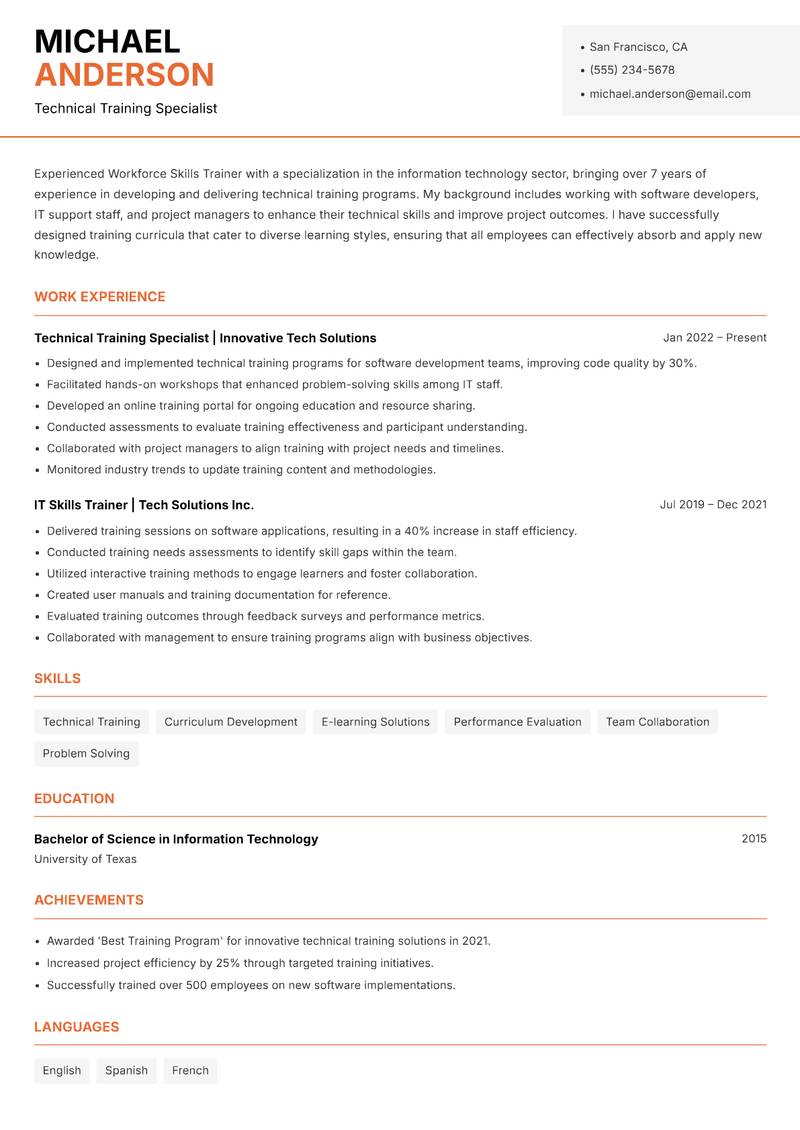 Workforce Skills Trainer resume template — Modern Professional