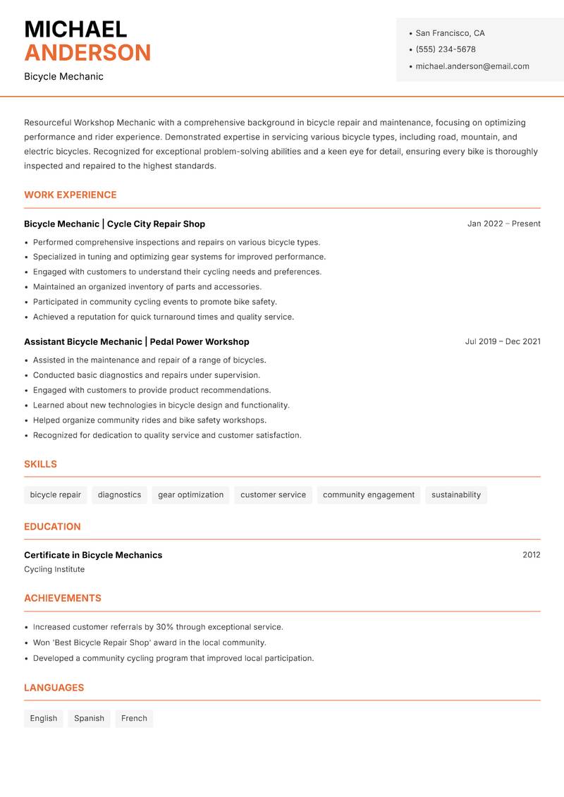Workshop Mechanic resume template — Modern Professional