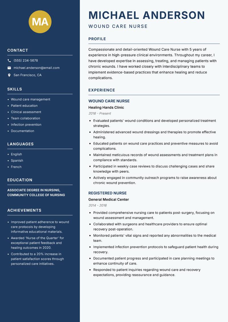Wound Care Nurse resume template — Classic Clean