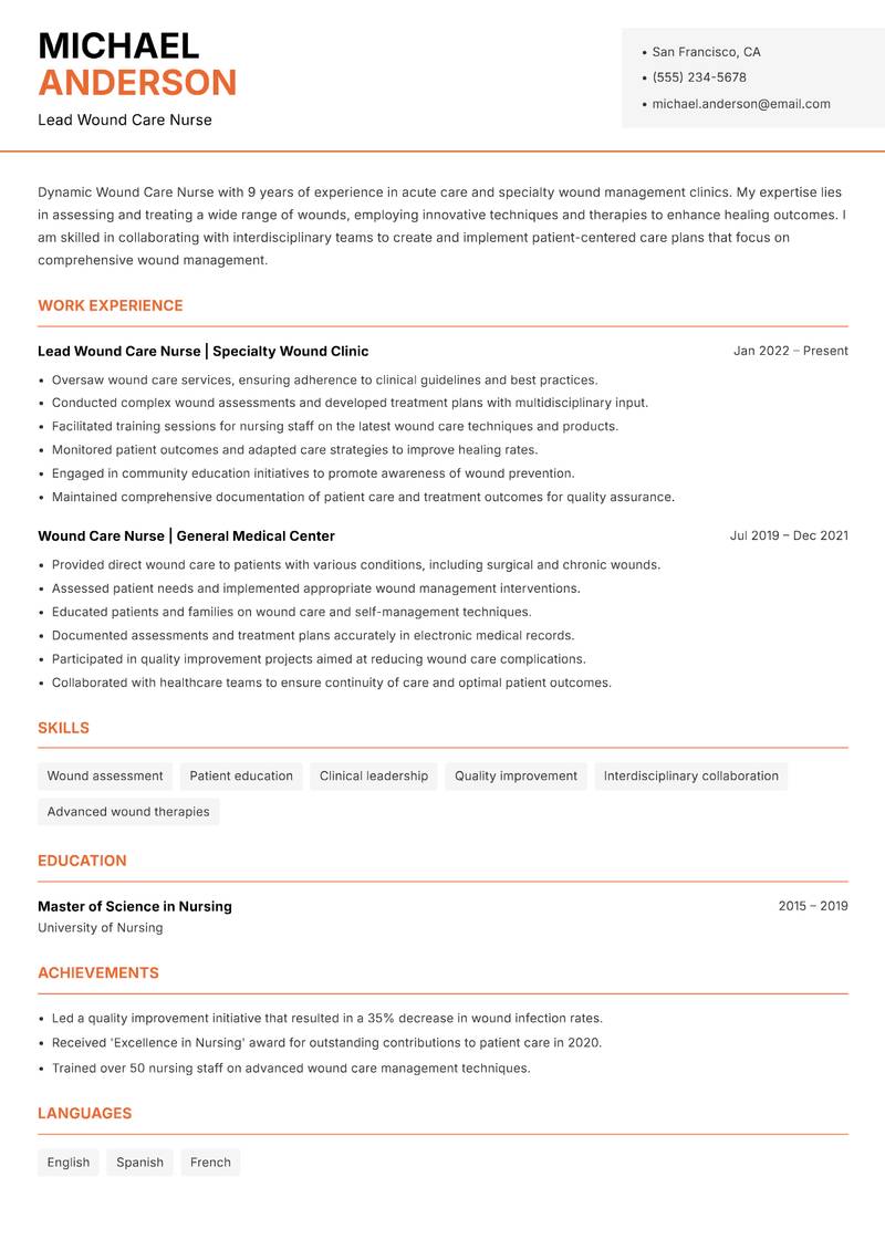 Wound Care Nurse resume template — Modern Professional