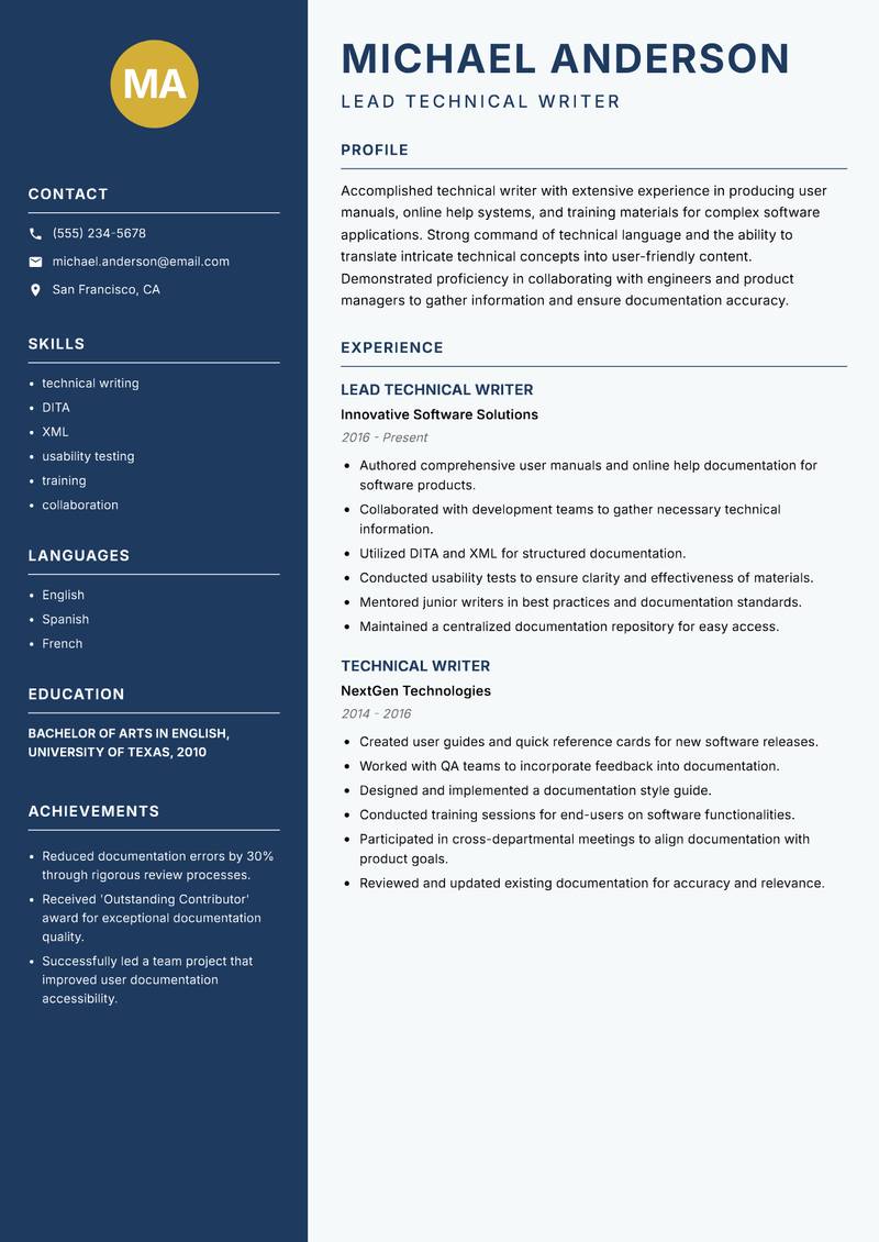Writer resume template — Classic Clean