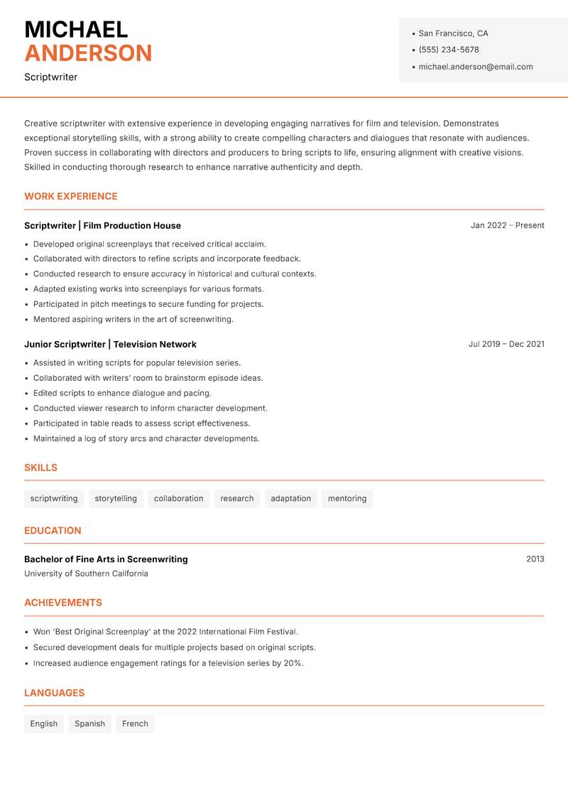 Writer resume template — Modern Professional