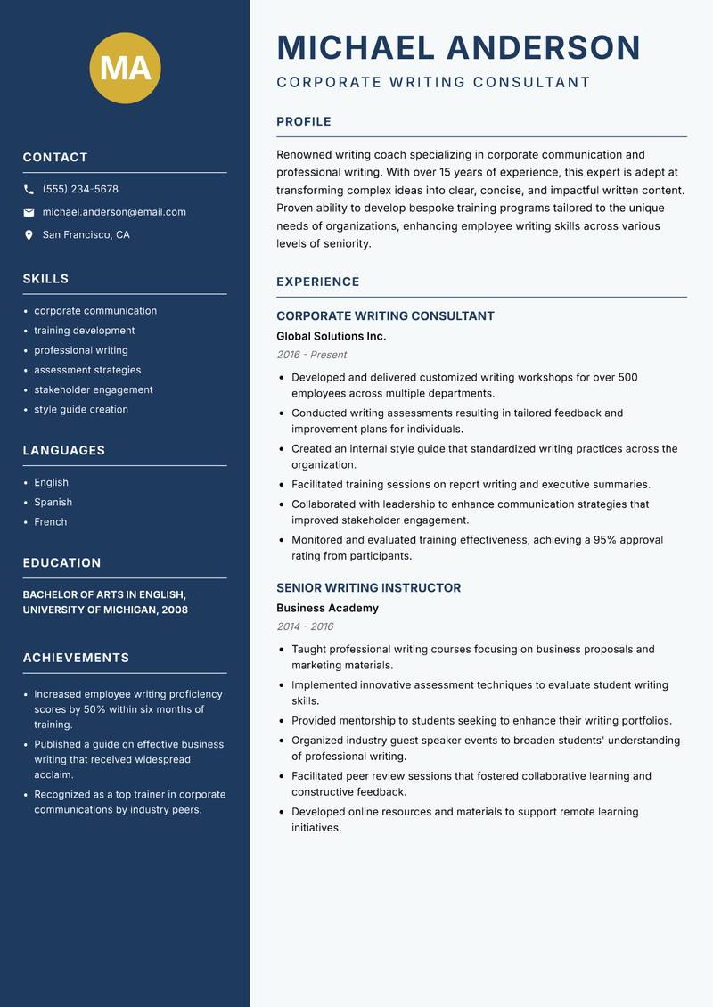 Writing Coach resume template — Classic Clean