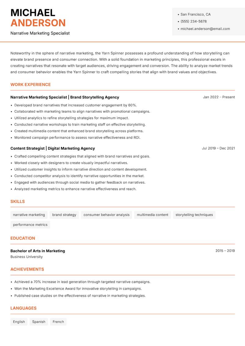 Yarn Spinner resume template — Modern Professional